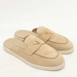 Prada Beige Suede Sabot Mules Size 38.5