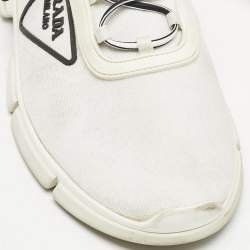 Prada White Logo Knit Fabric Low Top Sneakers Size 37