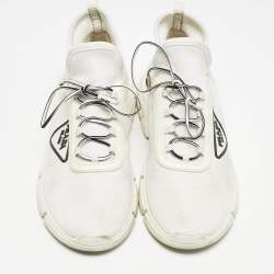 Prada White Logo Knit Fabric Low Top Sneakers Size 37