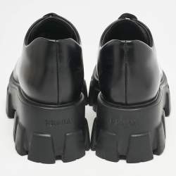 مملوكة مسبقًا Prada Black Leather Monolith Platform Lace Up Derby Size 36
