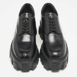 مملوكة مسبقًا Prada Black Leather Monolith Platform Lace Up Derby Size 36