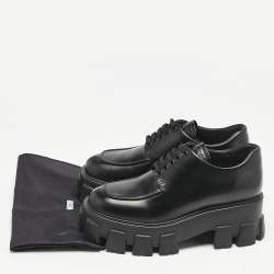 مملوكة مسبقًا Prada Black Leather Monolith Platform Lace Up Derby Size 36