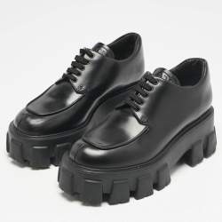 مملوكة مسبقًا Prada Black Leather Monolith Platform Lace Up Derby Size 36