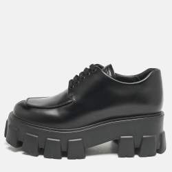 Pre Owned Prada Black Leather Monolith Platform Lace Up Derby Size 36