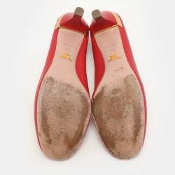 Prada Red Perforated Leather Bow Embellished Pumps Size 38.5