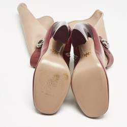 Prada Beige/Burgundy Leather Mid Calf Boots Size 39