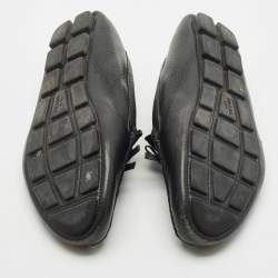 Prada Black Leather Bow Logo Embellished Slip On Loafers Size 40