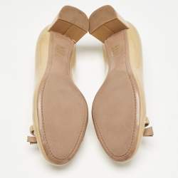 Prada Beige Patent Leather Bow Block Heel Pumps Size 39.5