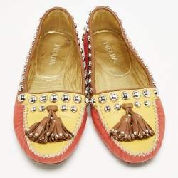 Prada Multicolor Leather Studded Tassel Slip On Loafers Size 38
