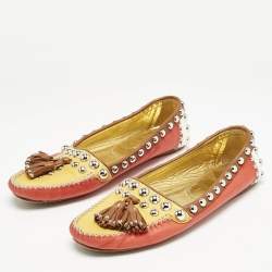 Prada Multicolor Leather Studded Tassel Slip On Loafers Size 38