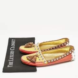 Prada Multicolor Leather Studded Tassel Slip On Loafers Size 38