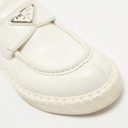 Prada White Leather Logo Plaque Slip On Loafers Size 39.5