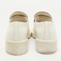 Prada White Leather Logo Plaque Slip On Loafers Size 39.5
