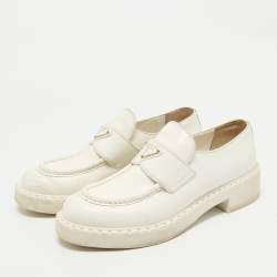 Prada White Leather Logo Plaque Slip On Loafers Size 39.5