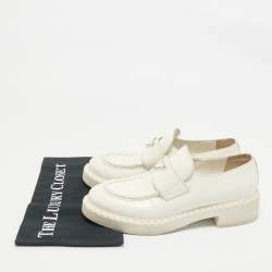 Prada White Leather Logo Plaque Slip On Loafers Size 39.5