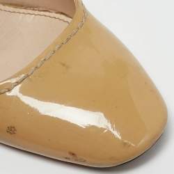 Prada Beige Patent Leather Block Heel Mary Jane Pumps Size 39