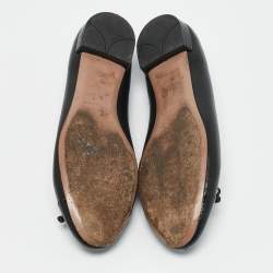 Pre Owned Prada Black Leather and Patent Leather Cap Toe Bow Ballet Flats Size 38
