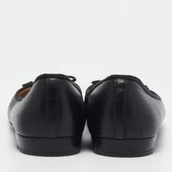 Pre Owned Prada Black Leather and Patent Leather Cap Toe Bow Ballet Flats Size 38