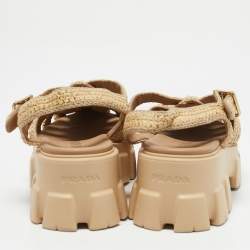 Prada Beige Raffia Monolith Platform Sandals Size 40