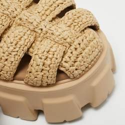Prada Beige Raffia Monolith Platform Sandals Size 40