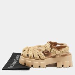 Prada Beige Raffia Monolith Platform Sandals Size 40