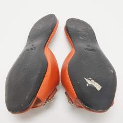 Prada Orange Saffiano Lux Leather Crystals Embellished Flat Slides  Size 36