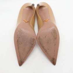 Prada Beige Saffiano Patent Leather Pointed Toe Pumps Size 37.5