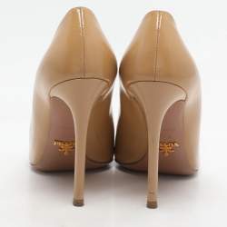 Prada Beige Saffiano Patent Leather Pointed Toe Pumps Size 37.5
