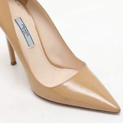 Prada Beige Saffiano Patent Leather Pointed Toe Pumps Size 37.5