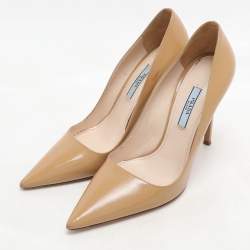 Prada Beige Saffiano Patent Leather Pointed Toe Pumps Size 37.5