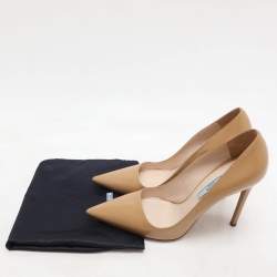 Prada Beige Saffiano Patent Leather Pointed Toe Pumps Size 37.5