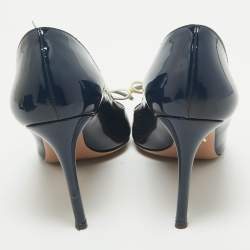 Prada Navy Blue Patent Leather Bow Pointed Toe Pumps Size 40