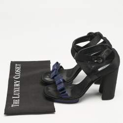 Prada Black/Navy Blue Satin Bow Ankle Strap Sandals Size 39.5
