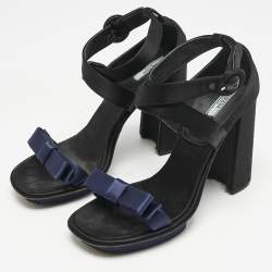 Prada Black/Navy Blue Satin Bow Ankle Strap Sandals Size 39.5