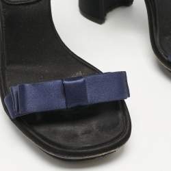 Prada Black/Navy Blue Satin Bow Ankle Strap Sandals Size 39.5