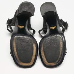 Prada Black/Navy Blue Satin Bow Ankle Strap Sandals Size 39.5