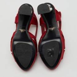 Prada Red Satin Crystal Embellished Heel Strappy Platform Sandals Size 39