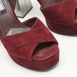 Prada Burgundy/Silver Leather and Suede Ankle Strap Sandals Size 38.5
