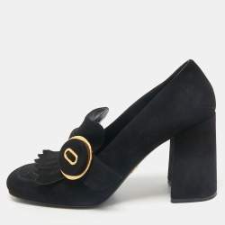 Prada Black Suede Fringe Pumps Size 38.5