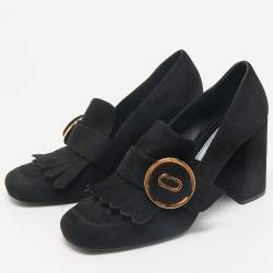 Prada Black Suede Fringe Pumps Size 38.5