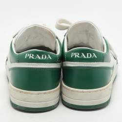 Prada Green/White Leather Downtown Low Top Sneakers  Size 38.5