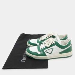 Prada Green/White Leather Downtown Low Top Sneakers  Size 38.5