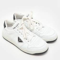 Prada White Leather Downtown Low-Top Sneakers Size 38