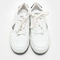 Prada White Leather Downtown Low-Top Sneakers Size 38