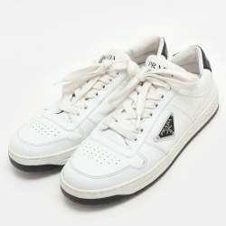 Prada White Leather Downtown Low-Top Sneakers Size 38