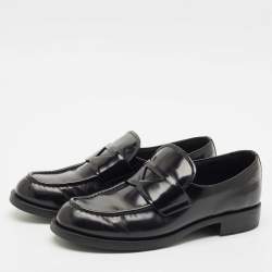 Prada Black Brushed Leather Slip On Loafers Size 37.5