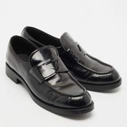 Prada Black Brushed Leather Slip On Loafers Size 37.5