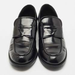 Prada Black Brushed Leather Slip On Loafers Size 37.5