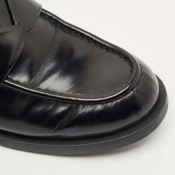 Prada Black Brushed Leather Slip On Loafers Size 37.5