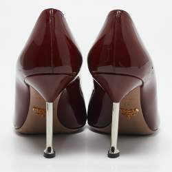 Prada Dark Red Patent Leather Metal Heel Pumps Size 38